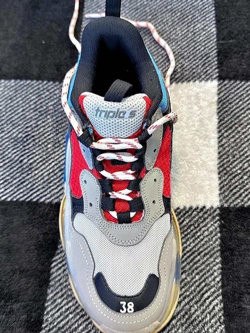 Balenciaga Triple S Clear Sole Sneaker Clear Sole Sneakers Gray & Blue EU 38